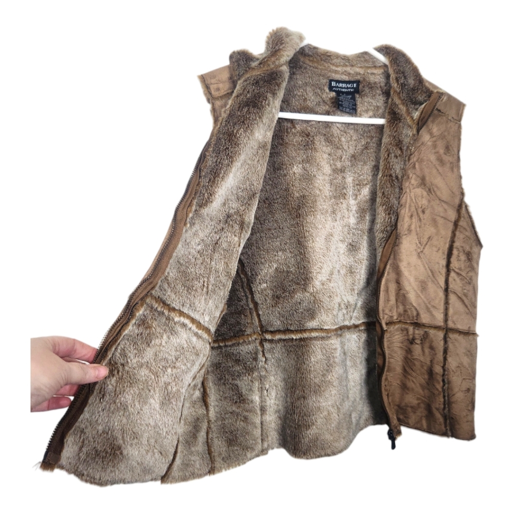 90s Vintage Barrage Faux Suede Leather Fur Lined Vest Size Large Women - Picture 7 of 8